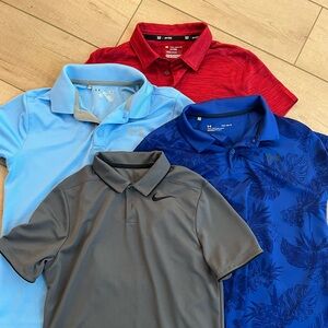 4 Under Armour, Nike, Tek Gear dri-fit polo shirts; Youth Large